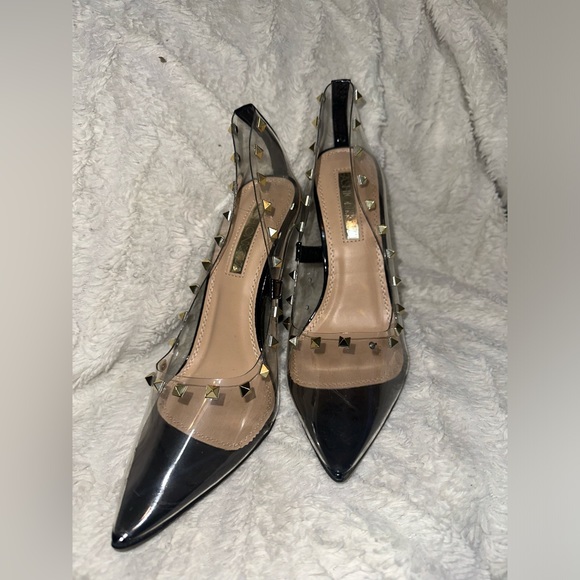 Clear Gold Studded Stiletto Heels - Picture 4 of 5